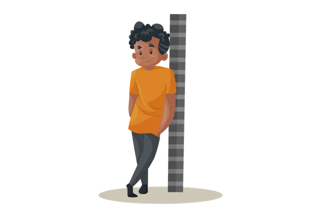 Office boy is standing with a poll Illustration