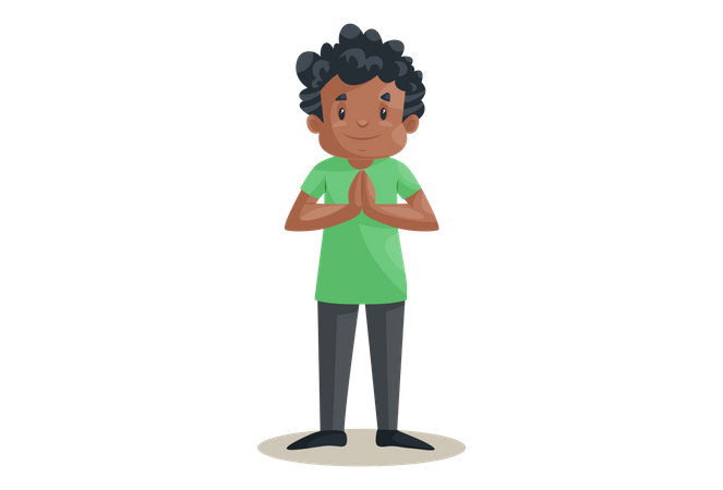 Office boy with Namaste greeting  Illustration