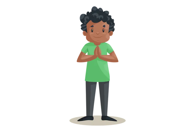 Office boy with Namaste greeting  Illustration