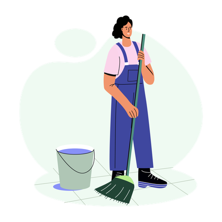 Office cleaner cleaning floor  Illustration