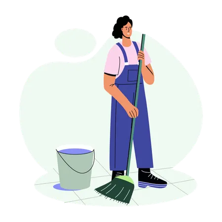 Office cleaner cleaning floor  Illustration