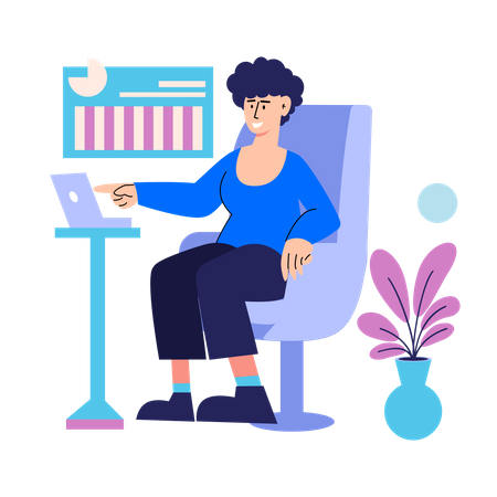 Office employee doing web analytics  Illustration