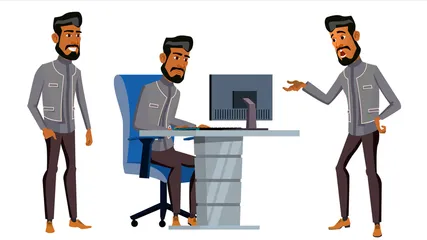 Arab Man Office Worker Vector Illustration Pack