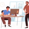 illustrations of office employee working at deadline
