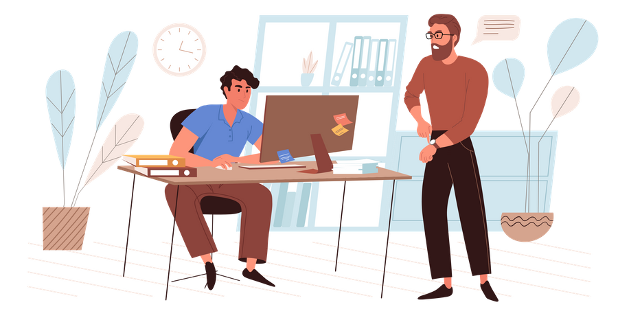 Office Employee Working At Deadline  Illustration