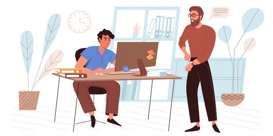 Office Employee Working At Deadline  Illustration