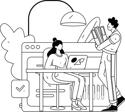 Office employee working on office data  Illustration