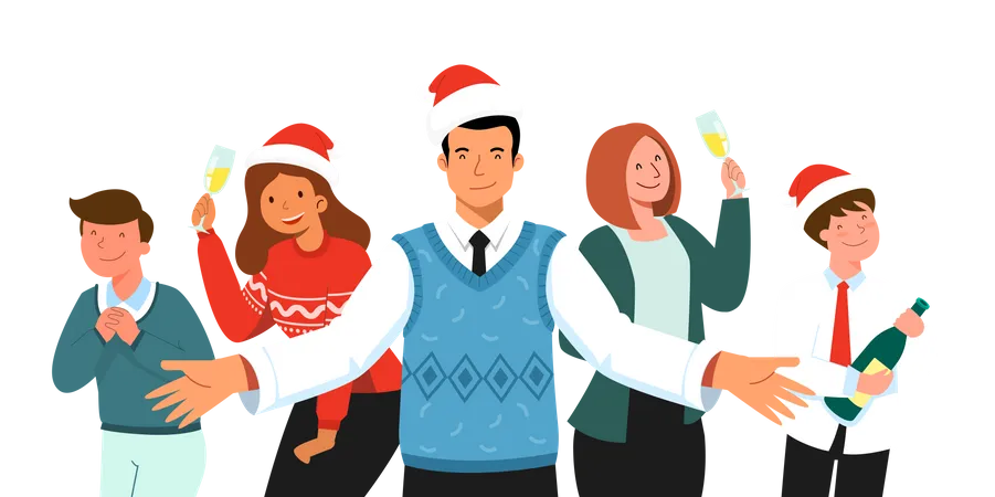 Office employees celebrating christmas Illustration