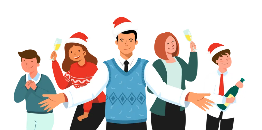 Office employees celebrating christmas  Illustration