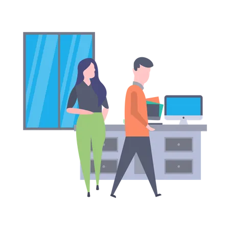 Office employees working in office Illustration