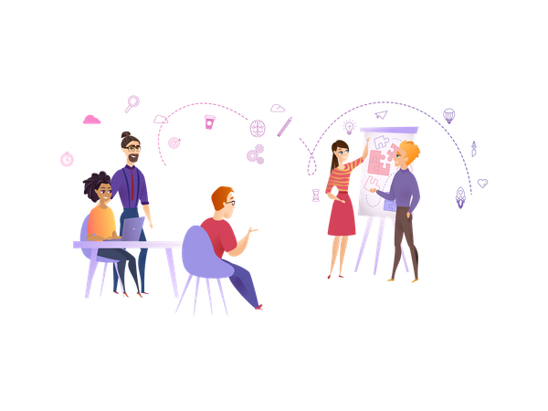 Office employees working together Illustration