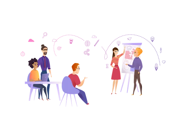 Office employees working together Illustration