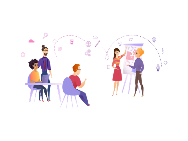 Office employees working together  Illustration