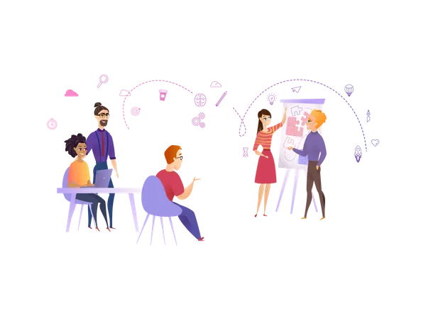 Office employees working together  Illustration