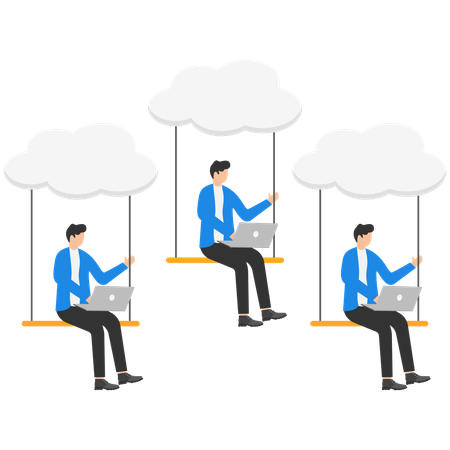 Office employees working with smart gadgets on swing  Illustration