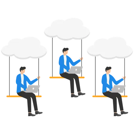 Office employees working with smart gadgets on swing  Illustration