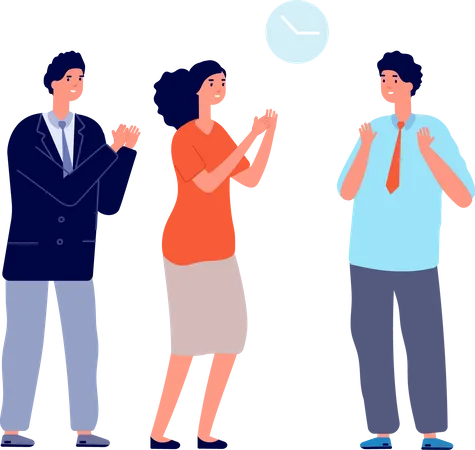 Colleagues Clapping Thankful Business People Man Woman Support Employees Office Enthusiastic Characters Clap In Hands Utter Vector Set Business People Support And Celebration Illustration Illustration