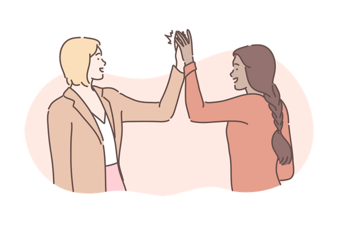 Office friends giving high five  Illustration