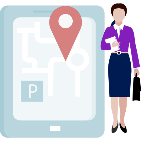 Office girl uses navigation map  Illustration