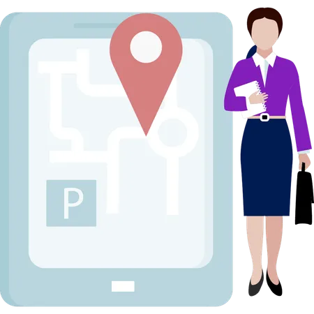 Office girl uses navigation map  Illustration