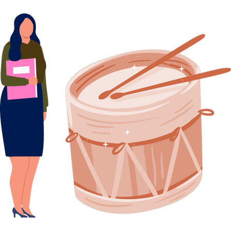 Office girl with file and drum watching  Illustration