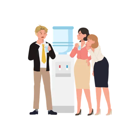 Office gossip concept. coworkers gossiping at water cooler. vector illustration  Illustration