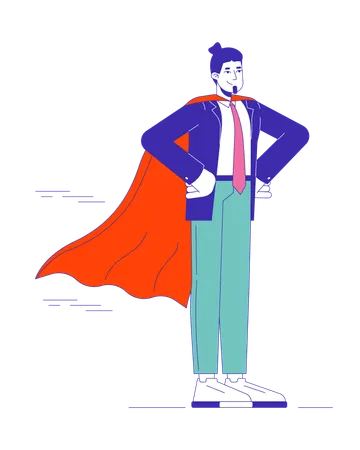 Office Hero Cartoon Flat Illustration Successful Career Caucasian Male With Waving Cape 2 D Lineart Character Isolated On White Background Leadership Development Scene Vector Color Image Illustration
