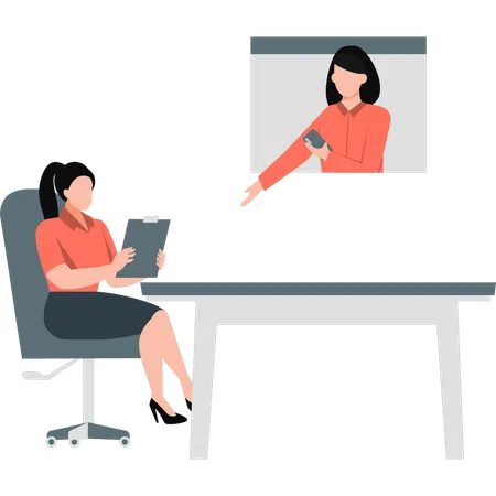 Office ladies doing meeting online  Illustration