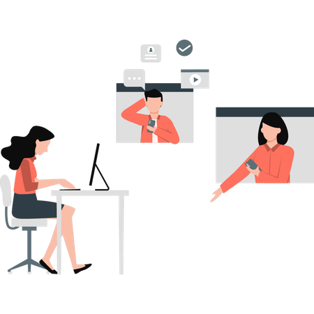 Office lady arranging online meeting  Illustration