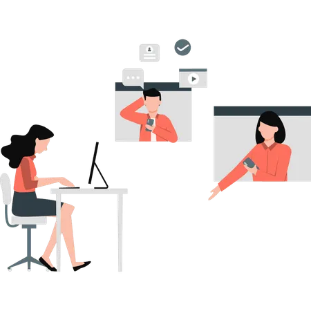 Office lady arranging online meeting  Illustration