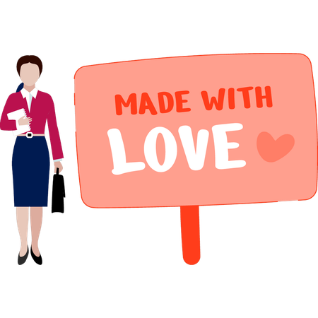 Office lady holding bag presenting love board  Illustration