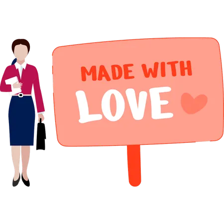 Office lady holding bag presenting love board  Illustration