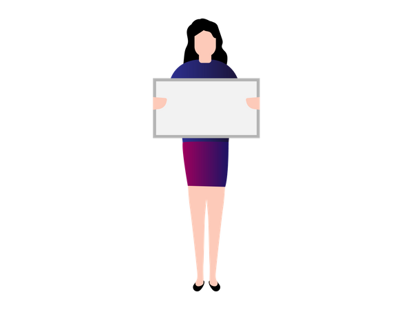 Office Lady holding white Empty Board for advertising  Illustration