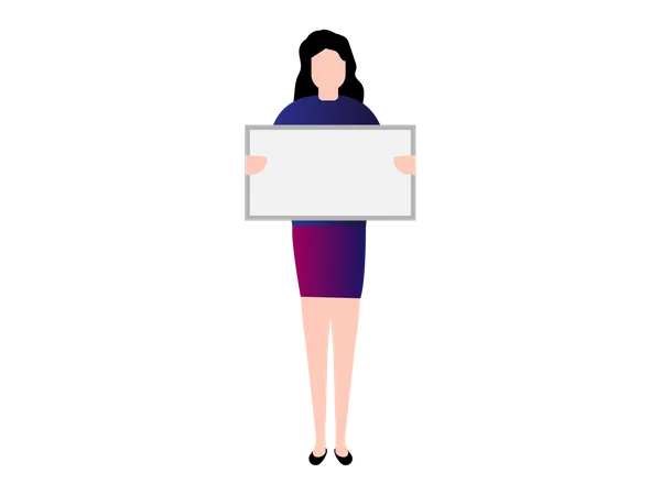 Office Lady holding white Empty Board for advertising  Illustration
