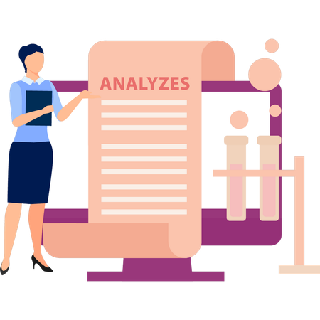 Office lady performing analysis on medical tube  Illustration