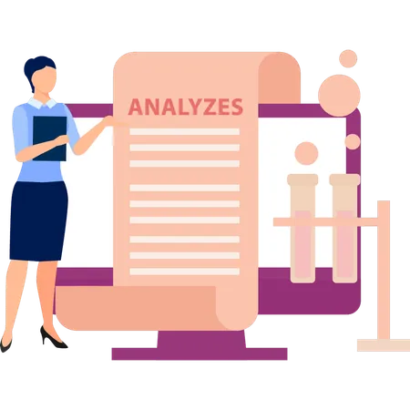 Office lady performing analysis on medical tube  Illustration