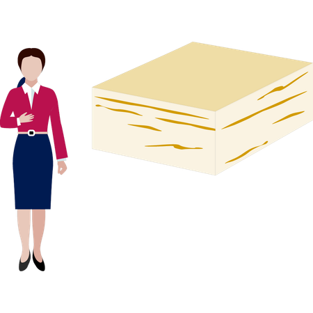 Office lady pointing at  square cheese  Illustration