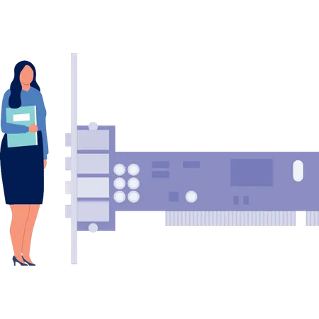 Office lady presenting computer hardware system  Illustration