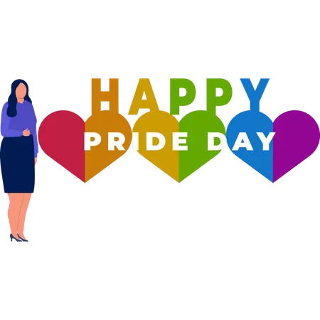 Office lady presenting happy pride day heart  Illustration