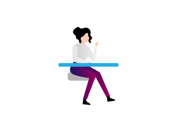 Office Lady Seating on desk  Illustration