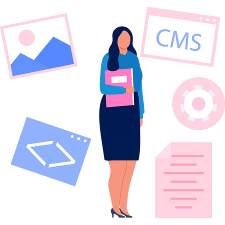 Office lady showing content management system  Illustration