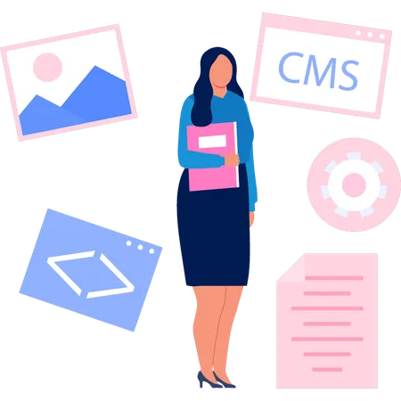 Office lady showing content management system  Illustration