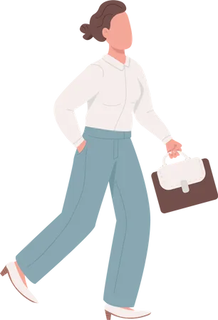 Office Lady Wearing Light Pantsuit Semi Flat Color Vector Character Running Figure Full Body Person On White Simple Cartoon Style Illustration For Web Graphic Design And Animation Illustration