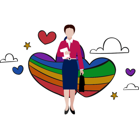 Office lady with bag presenting pride day rainbow  Illustration