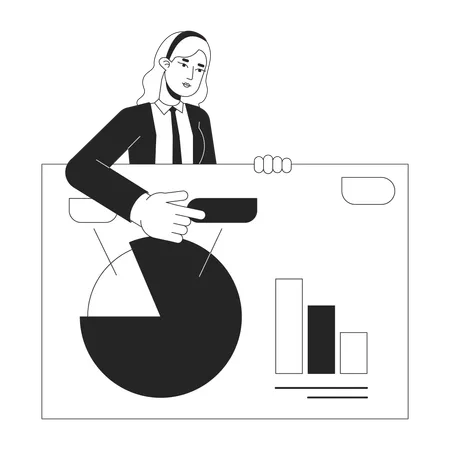 Office Lady With Business Presentation Slide Bw Concept Vector Spot Illustration Analytics Expert 2 D Cartoon Flat Line Monochromatic Character For Web UI Design Editable Isolated Outline Hero Image Illustration