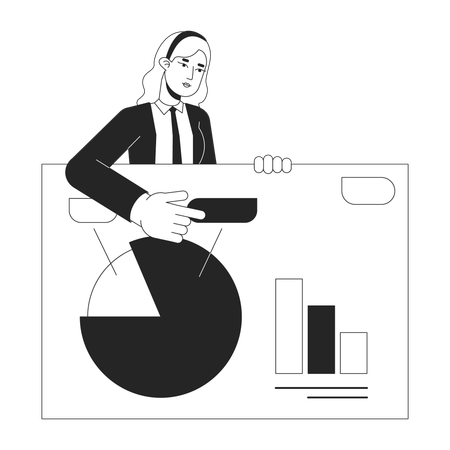 Office lady with business presentation slide  イラスト