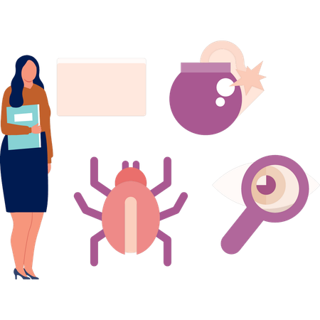 Office lady with file showing data virus  Illustration