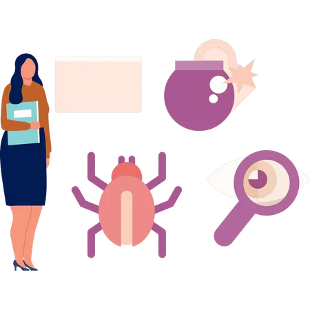 Office lady with file showing data virus  Illustration