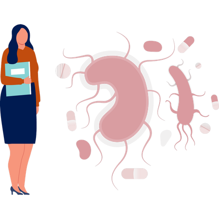 Office lady with file standing next to anti virus  Illustration