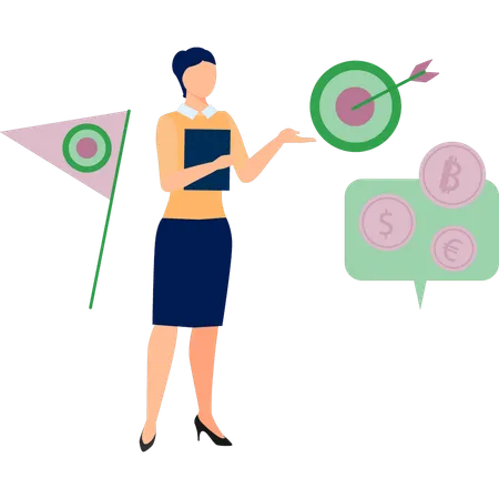 Office lady with file talking about target goal  Illustration